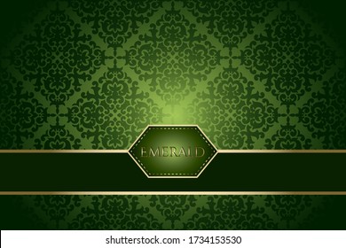 Gift card with damask pattern in the background (emerald colour). Elegant CLASSIC designed invitation, gift, post cards.  