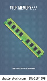 Gift card with DDR RAM memory module. Computer RAM Memory Cards. Electronic board in cartoon style.