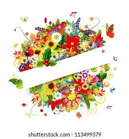 Gift card design with floral bouquet, four seasons