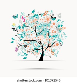 Gift card design with floral tree