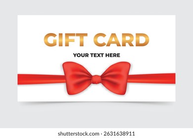 Gift card design with red ribbon bow and gold text, ideal for any festive or shopping occasion.