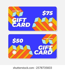 Gift Card Design Template 50 75 Blue Geometric