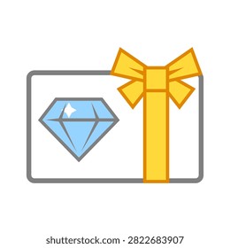 Gift card with diamond. Stylized illustration icon. Image for jewelry shop. Luxury accessories store.