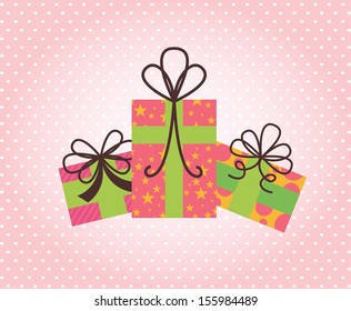 Gift Card with different gift over dotted background vector illustration