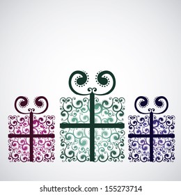 Gift Card with different gift over gray background vector illustration