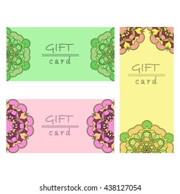 Gift card (discount card, business card) with floral pattern. Background design for gift coupon, voucher, invitation, ticket etc.