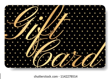 Gift card (Gift card discount), Gift coupon with gold stars pattern. Black background gold star design for voucher template design, invitation, ticket. Vector