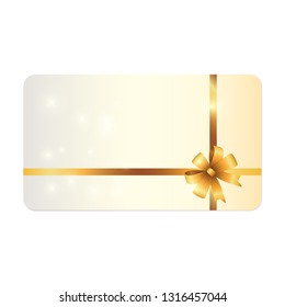 Gift card (Gift card discount), Gift coupon with golden ribbon, gold bow and star pattern. White background design (light) for voucher template design, invitation, ticket. Vector