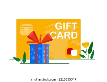 Gift card. Discount, Loyalty card program and customer service. Flat vector illustration. 