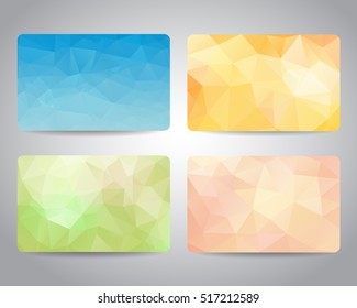 Gift card or discount card set with colorful geometric triangular backgrounds template. Vector design EPS10