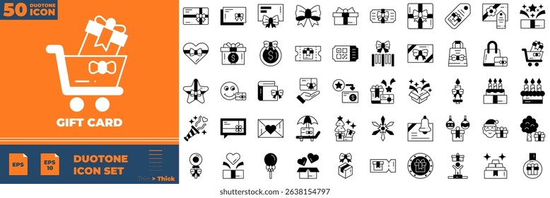 Gift Card Duotone Editable Icons set. Vector illustration in modern thin duotone style of gift card icons: credit card, diamond, premium, online, etc