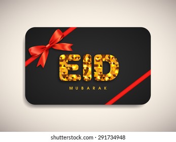 Gift card of Eid Mubarak with intricate calligraphy for the celebration of Muslim community festival.