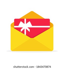 Gift Card In Envelope Icon. Clipart Image Isolated On White Background.