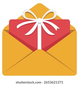 Gift card in envelope present isolated vector illustration on white background