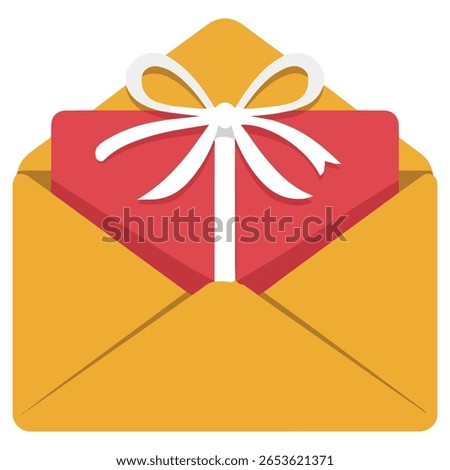 Gift card in envelope present isolated vector illustration on white background