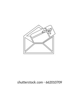 Gift card in envelope vector icon.