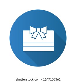 Gift card flat design long shadow glyph icon. Certificate. Special offer. Discount card. Vector silhouette illustration