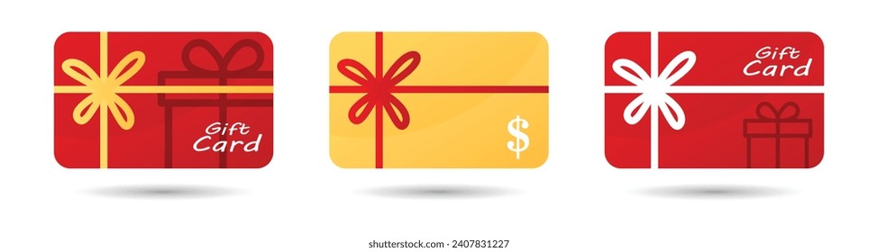 Gift card flat icon set, Gift voucher, reward. Loyalty card. Shopping gift card, Vector illustration