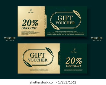 Geschenkkartenformat smaragdgrüne Töne mit goldenen Blattellipsen dekoriert, modern, glatt, elegant, Mittlerer Osten. Verkaufsförderung. Abbildung/Vektor