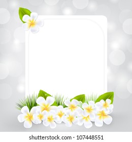 Gift Card With Frangipani, Isolated On Grey Background, Vector Illustration