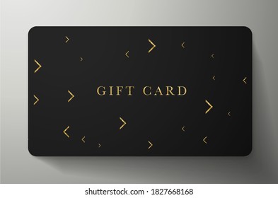 Gift card with gold arrow on black background. Dark vector template for any minimal design, premium shopping card (loyalty card), voucher or gift coupon