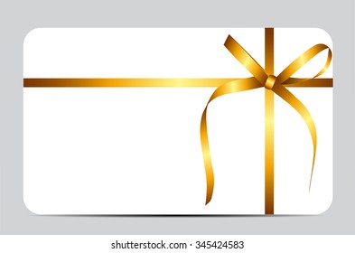 Gift Card with Gold Ribbon and Bow. Vector illustration EPS10