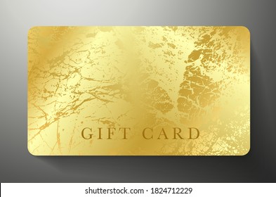 Gift Card with gold royal texture isolated on black luxe background. Golden premium template for vip invite, coupon design, gift Voucher or Gift certificate