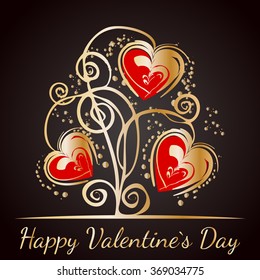 Gift card with golden design. Valentine's Day. Vector background