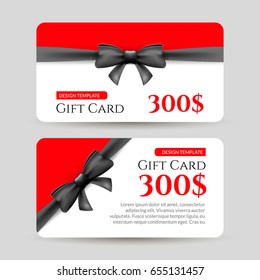 Gift card with golden element and bow. Gift card template design. Discount credit vector promotion