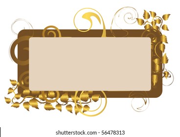 Gift card with golden leafs. Vector illustration.