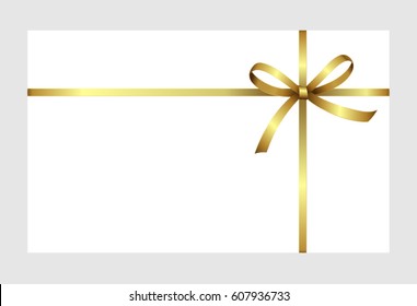 Gift Card With Golden Satin Ribbon And Shiny Golden Satin Bow Isolated on white background.  Gift Voucher Template.  Vector image.