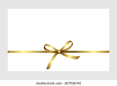 Gift Card With Golden Satin Ribbon And Shiny Golden Satin Bow Isolated on white background.  Gift Voucher Template.  Vector image.