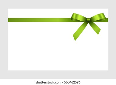 Gift Card With Green  Ribbon And A Bow on white background.  Gift Voucher Template.  Vector image.