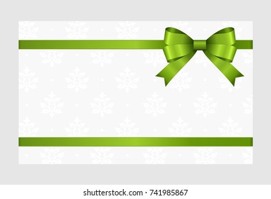 Gift Card With Green Ribbon And A Bow.  Gift Voucher Template with  place for text.  Invitation - vector image.