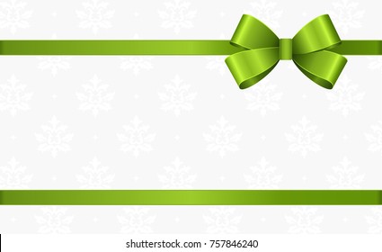 Gift Card With Green Ribbon And A Bow  on white background.  Gift Voucher Template with  place for text.  Invitation - vector image.