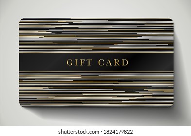 Gift card with horizontal gold, silver lines on black background. Dark royal template useful for any invitation luxe design, premium shopping card (loyalty card), voucher or formal gift coupon