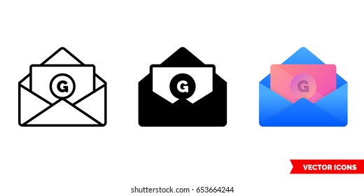 Gift Card Icon Of 3 Types: Color, Black And White, Outline. Isolated Vector Sign Symbol. A Gift Card In An Envelope.