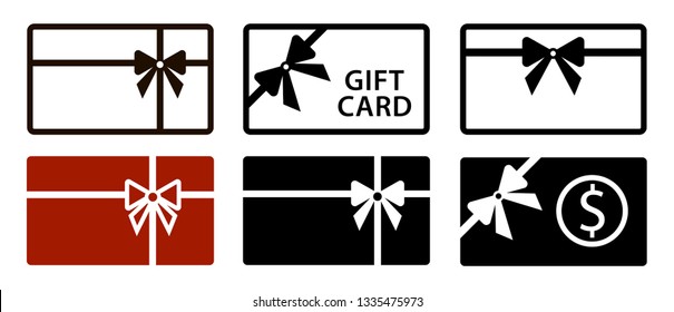 Gift card icon with bow, ribbon isolated on white background. Vector set discount card symbol useful for any online shop app. Flat illustration design