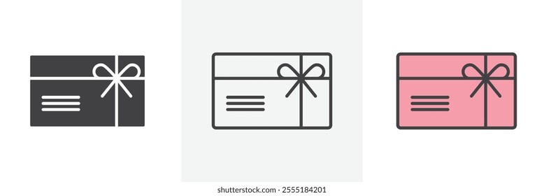 Gift card icon collection in black and colored style.