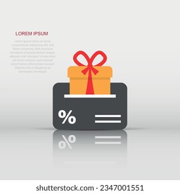 Gift card icon in flat style. Discount coupon vector illustration on isolated background. Bonus certificate sign business concept.
