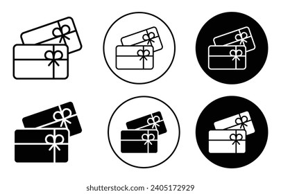 Gift card icon. plastic prepaid or postpaid gift card for birthday, anniversary present. online store shopping purchase coupon bonus surprise in holiday symbol vector set. special gift card logo