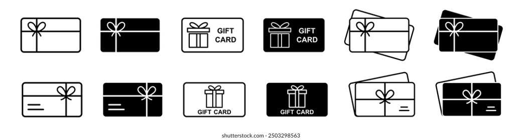 Gift card icon. Present bonus card vector set. loyalty program isolated sign.