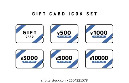 Gift Card Icon Set – 500, 1000, 3000, 5000, 10000 Yen Vouchers
