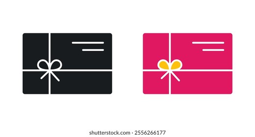 Gift card icon set in black and colored versions.