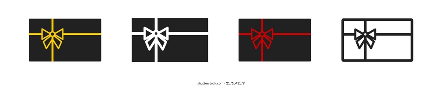 Gift card icon set. Vector isolated illustration. Voucher card icons collection. Gift cards with bow. EPS 10.