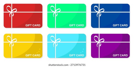 Gift card icon set, Gift card vector illustration. Colorful gift card, Birthday cards, exclusive giftcard, Voucher template concept. Cards, Discount coupon design isolated, Silhouette of gift card.