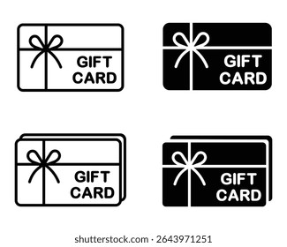 Ícone de cartão-presente. Compras cartão de presente ícone vetor cor preta e branca. Vetor de cartão-presente definido. Vale-presente ou símbolo de cartão-fidelidade. Ilustração vetorial.