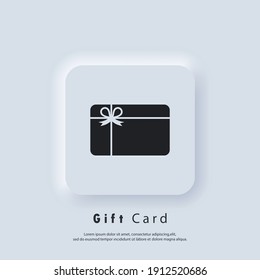 Gift Card Icon Vector Logo. Loyalty Card Icons. Incentive Gift Logo. Collect Bonus, Earn Reward, Redeem Gift, Win Present. Vector. UI Icon. Neumorphic UI UX White User Interface Web Button.