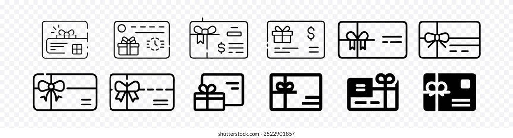 Icono de Tarjeta de regalo. Conjunto de Vector de icono de Tarjeta de regalo, tarjeta de regalo de compras. Cupón de regalo, conjunto de iconos de Tarjeta de regalo. Tarjeta de la compra, icono de cupón sorpresa