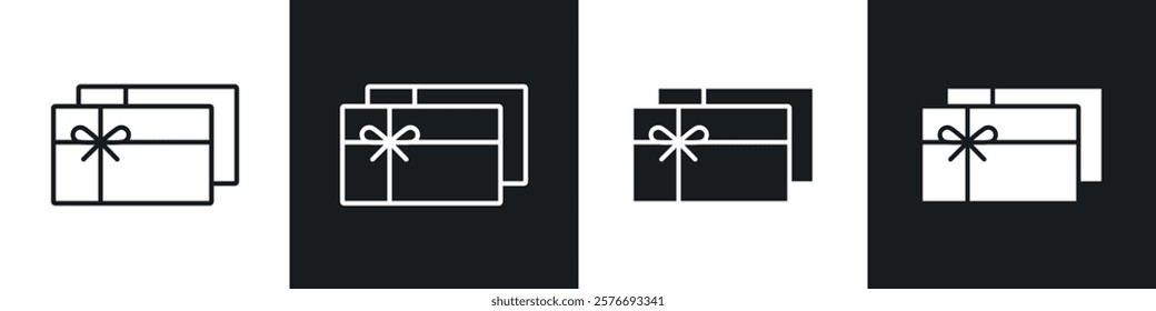 Gift card icons collection in black and white solid and line style